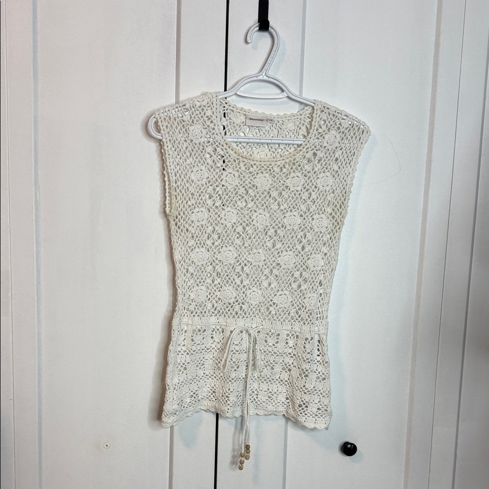 Blumind - Medium - Ivory White Crochet Top with drawstring waist - Y2k 90s